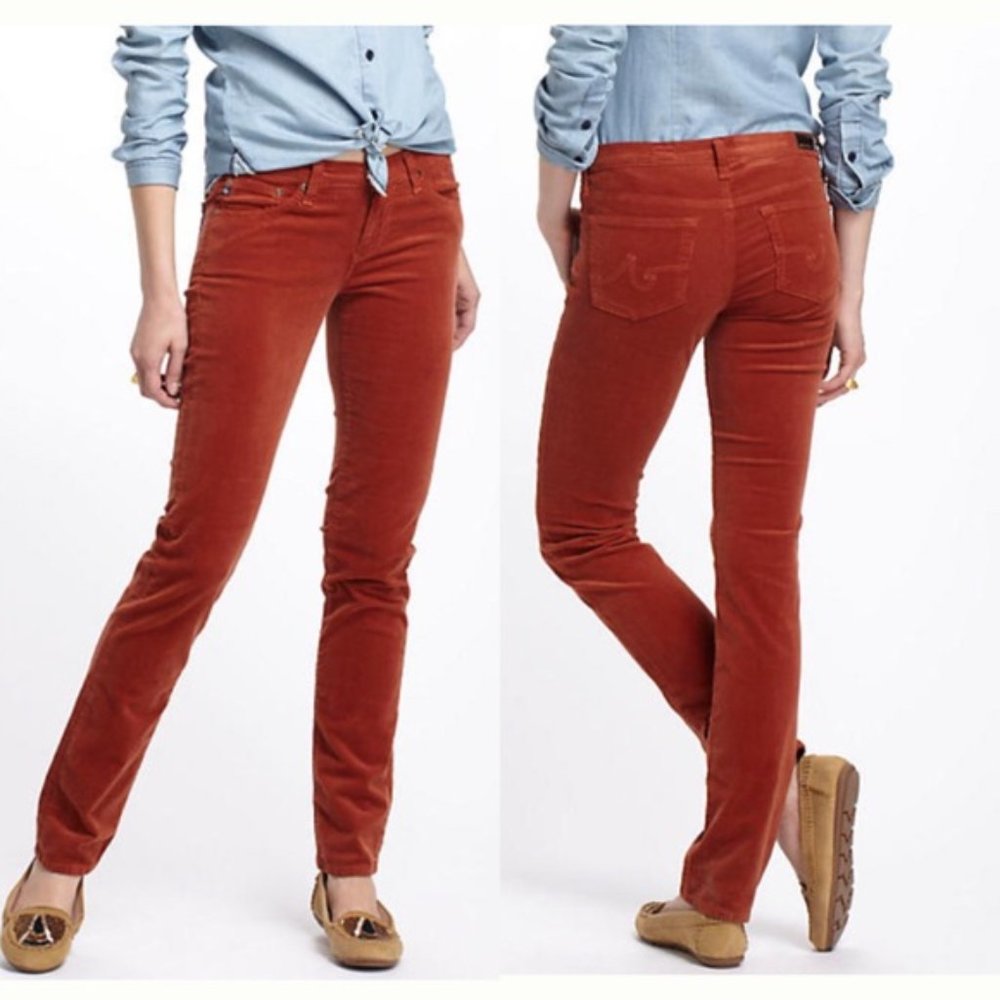 Adriano Goldschmied Ag 'The Stevie' Slim Straight Corduroy Pants in Rust size 29